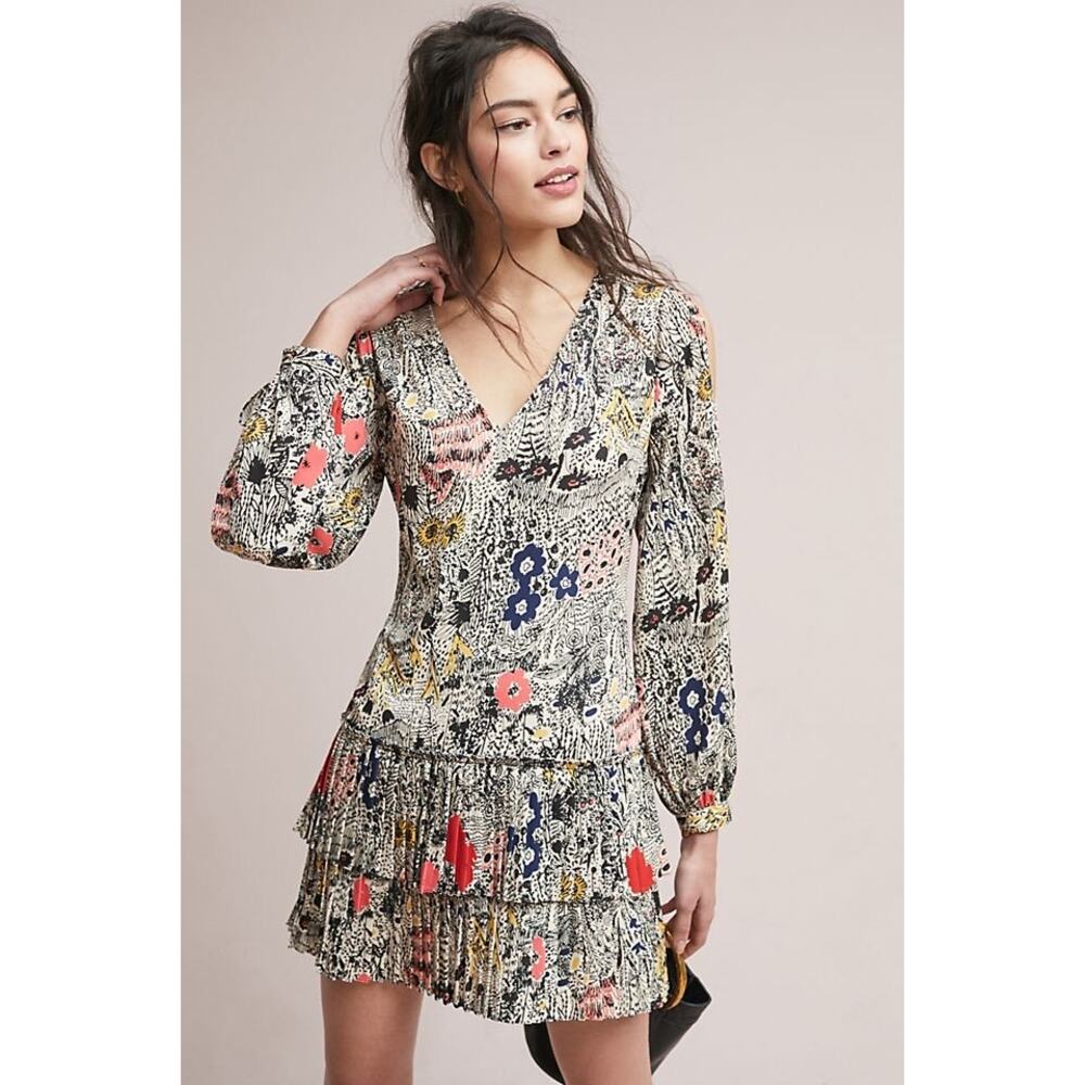 ANTHROPOLOGIE PLENTY BY TRACY REESE sz PS Botanical Pleated Shift Dress EUC